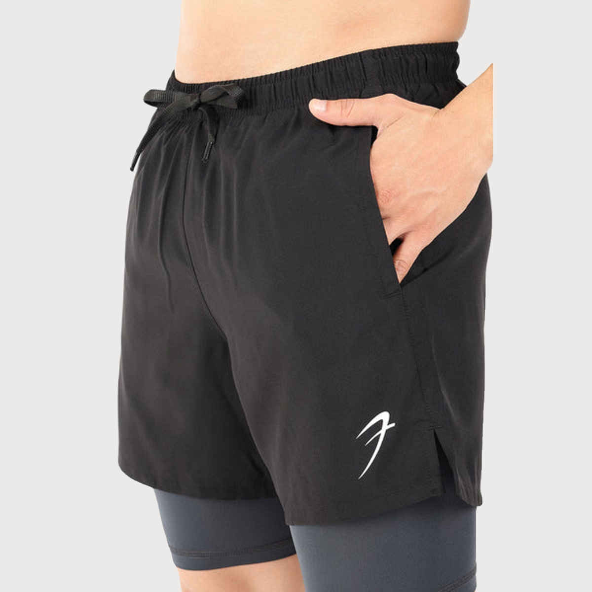 Fuaark Men's 2 in 1 5 Inch Compression Shorts | Black - L