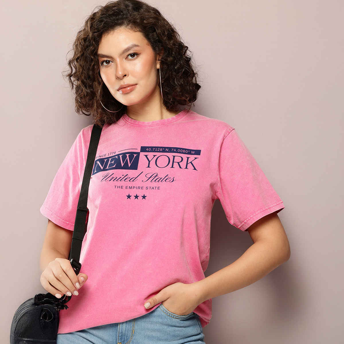 Dillinger Women's Oversized Printed Crew Neck T-shirt | Fuchsia - L