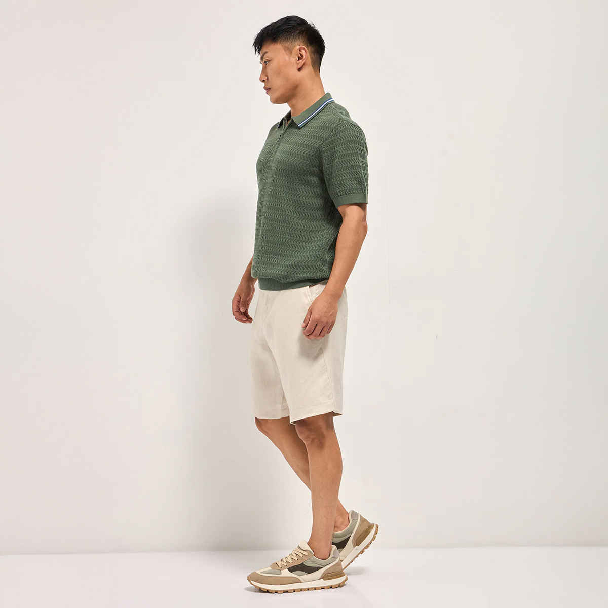 The Bear House Men's Textured Knit Design Regular Fit Polo with Zipper Placket | Green - XL