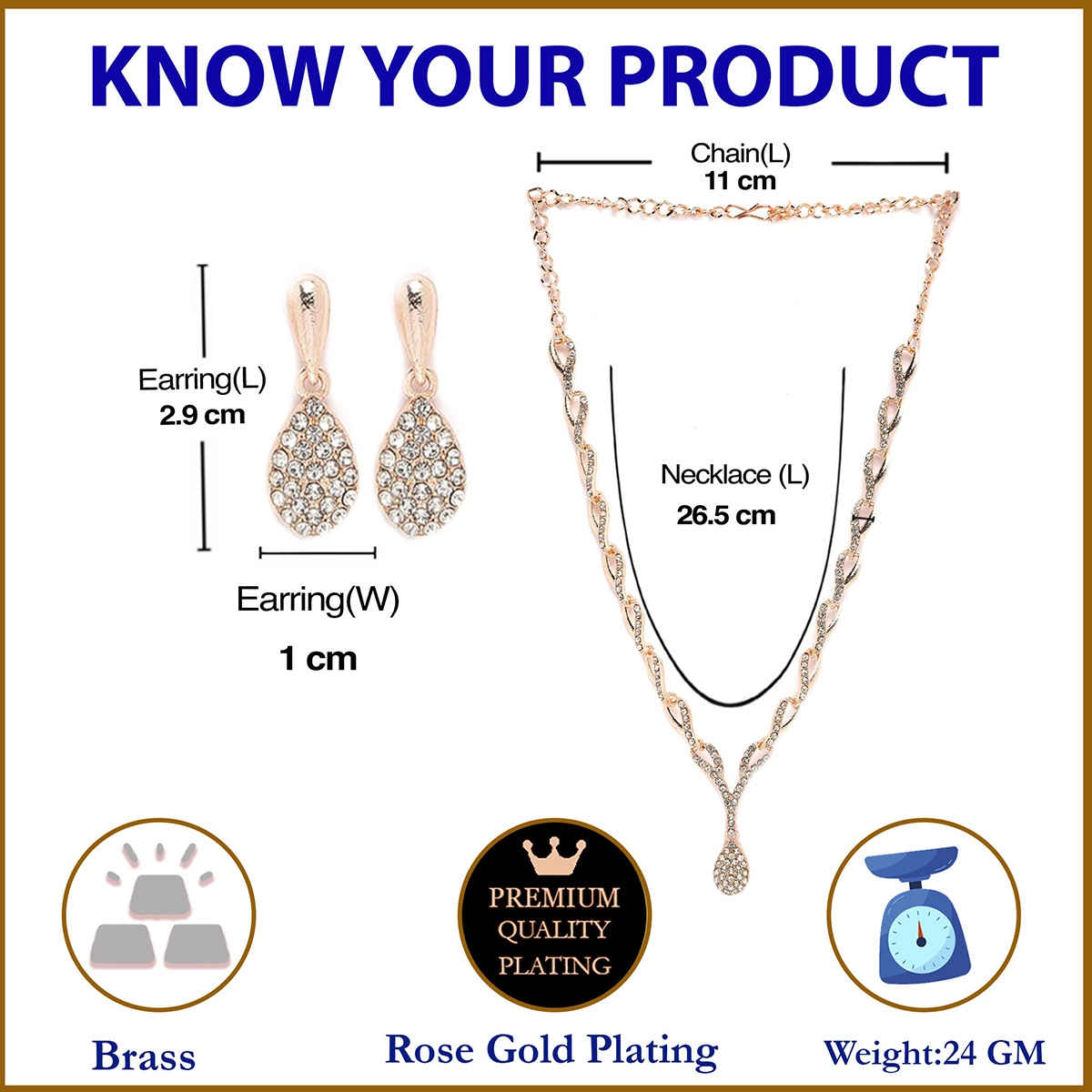 Zeneme Gold-Plated Cubic Zirconia Studded Teardrop Shaped Jewellery Set For Women & Girls