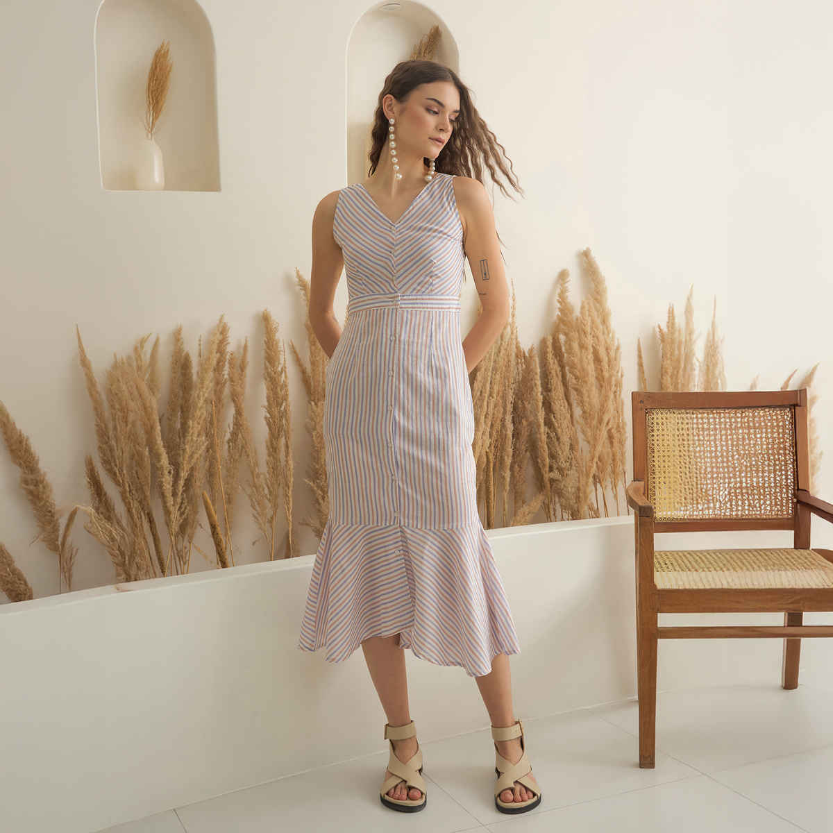 Sanskrutihomes Women's Pure Cotton Dresses | SED-79 | Off White - L