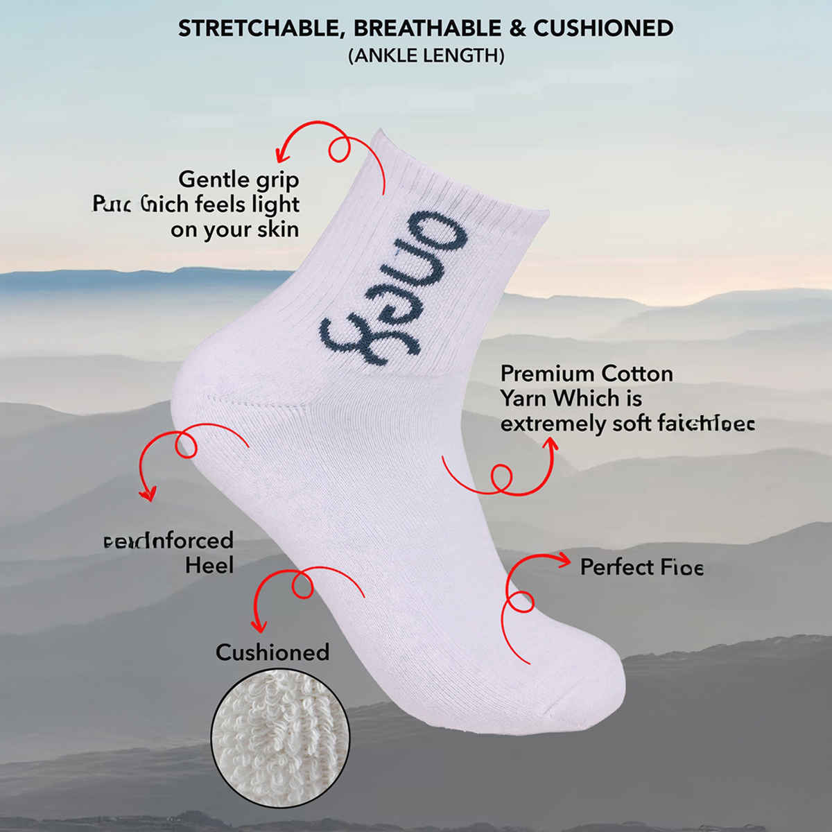 One8 Men's Cotton Ankle Length Socks | White - Free Size