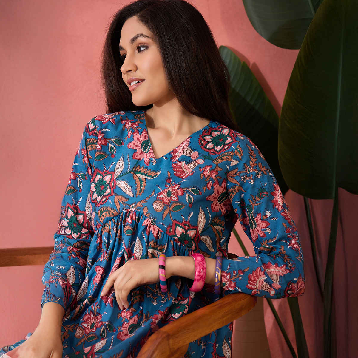 Bandia Women's Floral Printed Top | Blue - L