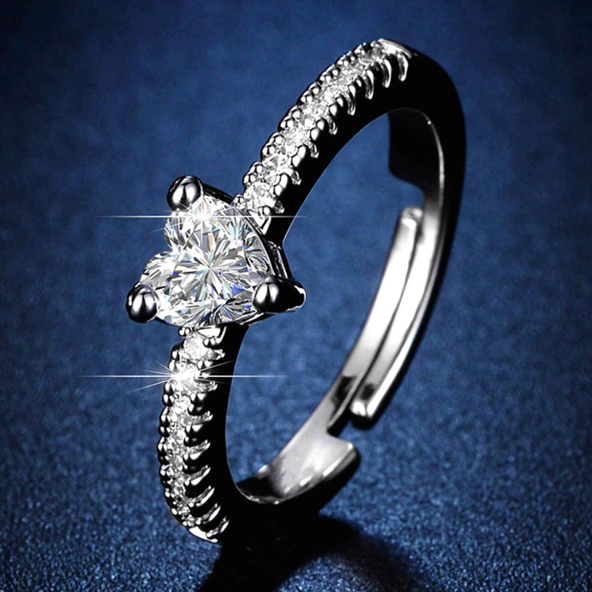 Label She Silver Plated AD Heart Adjustable Ring | LS-RNG-5257