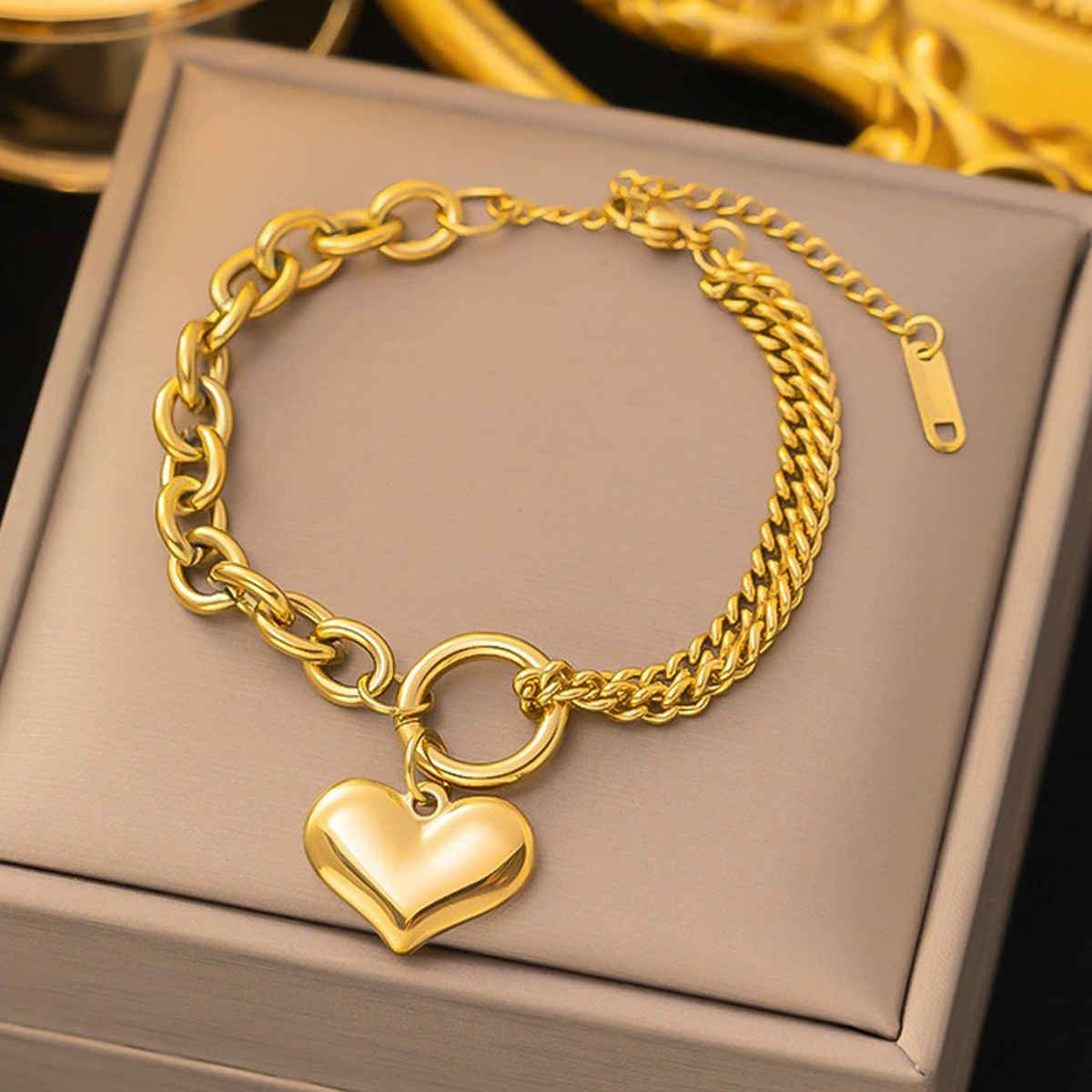 LabelShe Gold-Plated Heart Themed Charm Bracelet | LS-BNG-16166