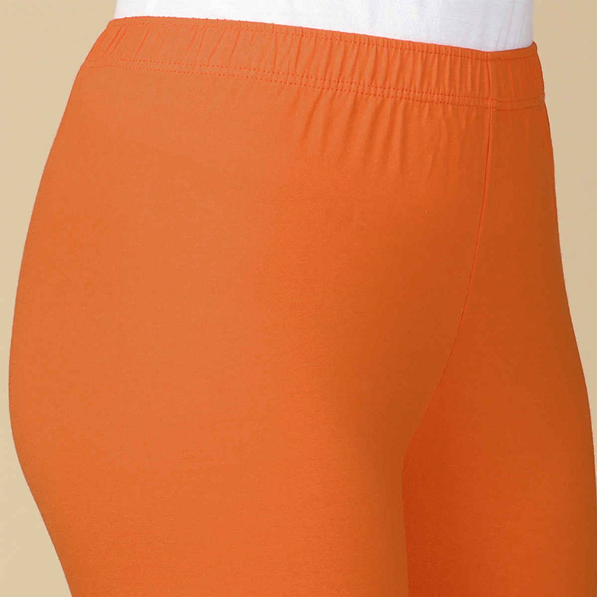 PYNK By Lux Cozi Women Flexi-fit 360 Stretch Ankle Length Premium Cotton Leggings|Orange|Free Size