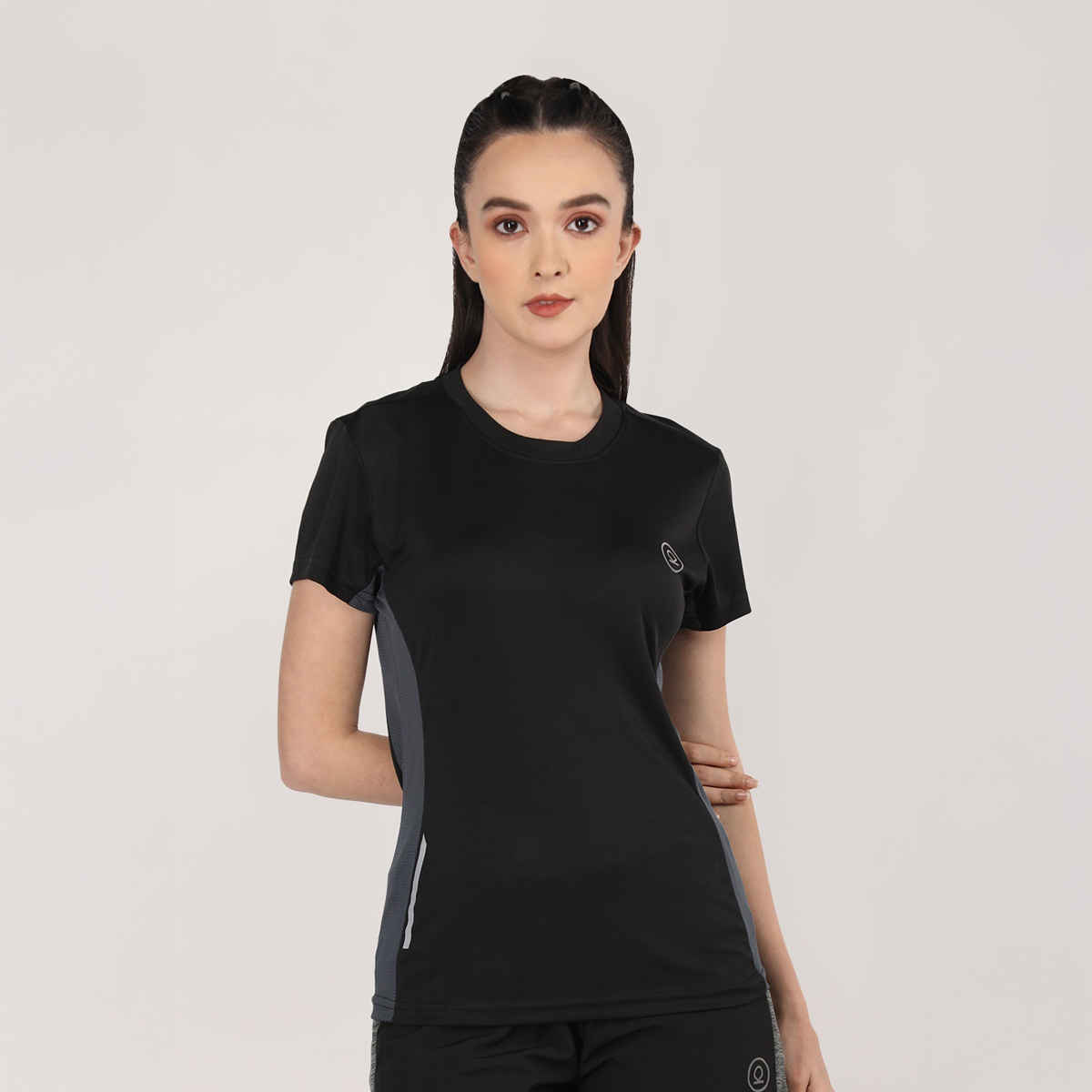 Chkokko Women's Round Neck Dry Fit Gym Sports T-shirt | Black - S