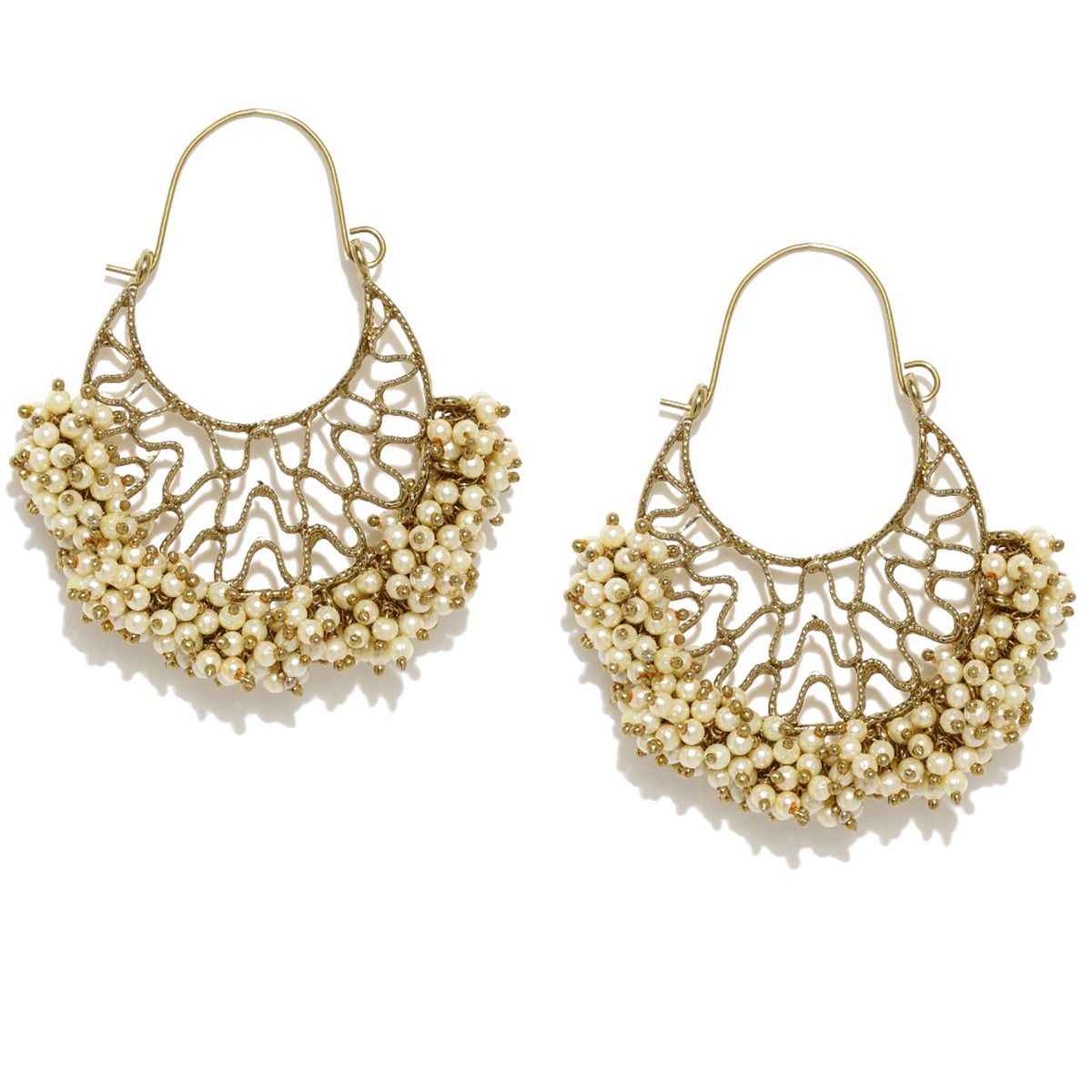 Fida White Beaded Golden Chandbali Earring