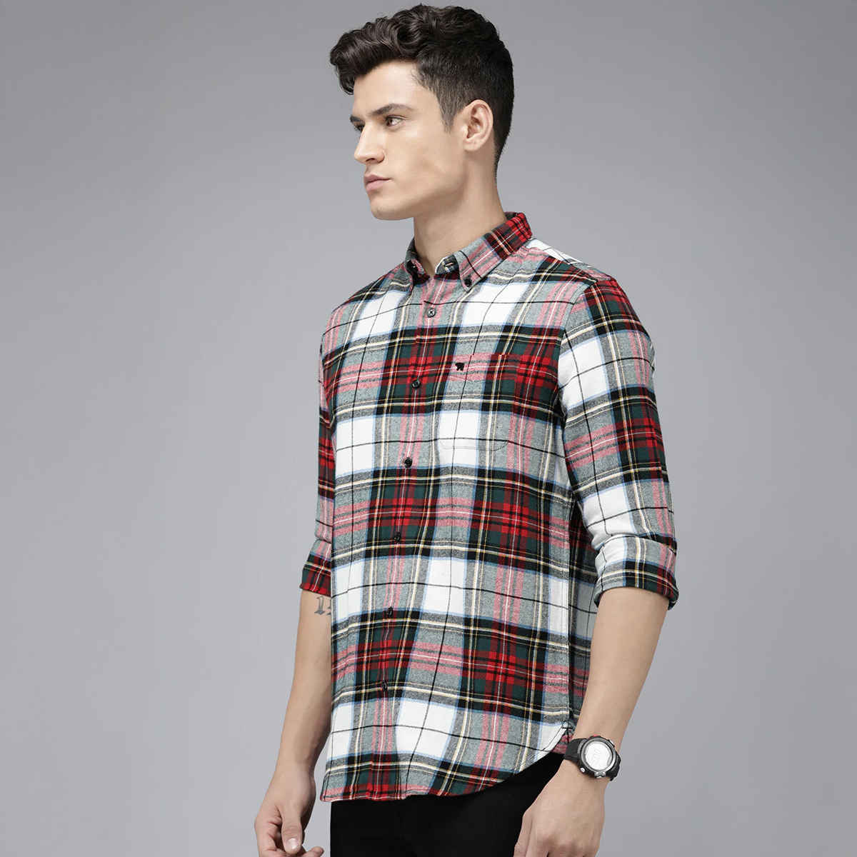 The Bear House Men Slim Fit Checked Flannel Cotton Casual Shirt - Tai | Multicolor | L