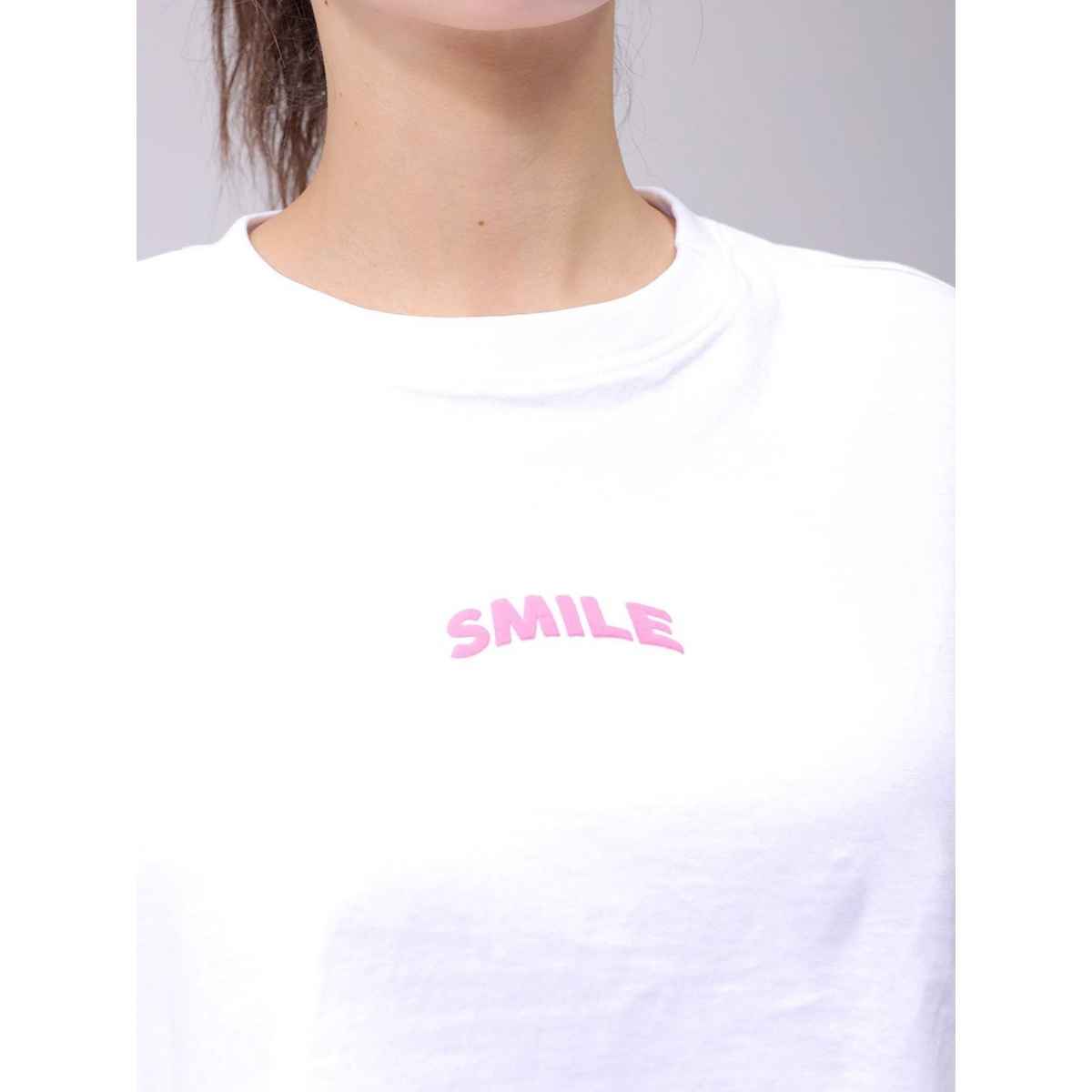 Freehand Women's Boxy Solid Casual Cropped T-shirt | 0424-Zfhcntee6-02 | White - M