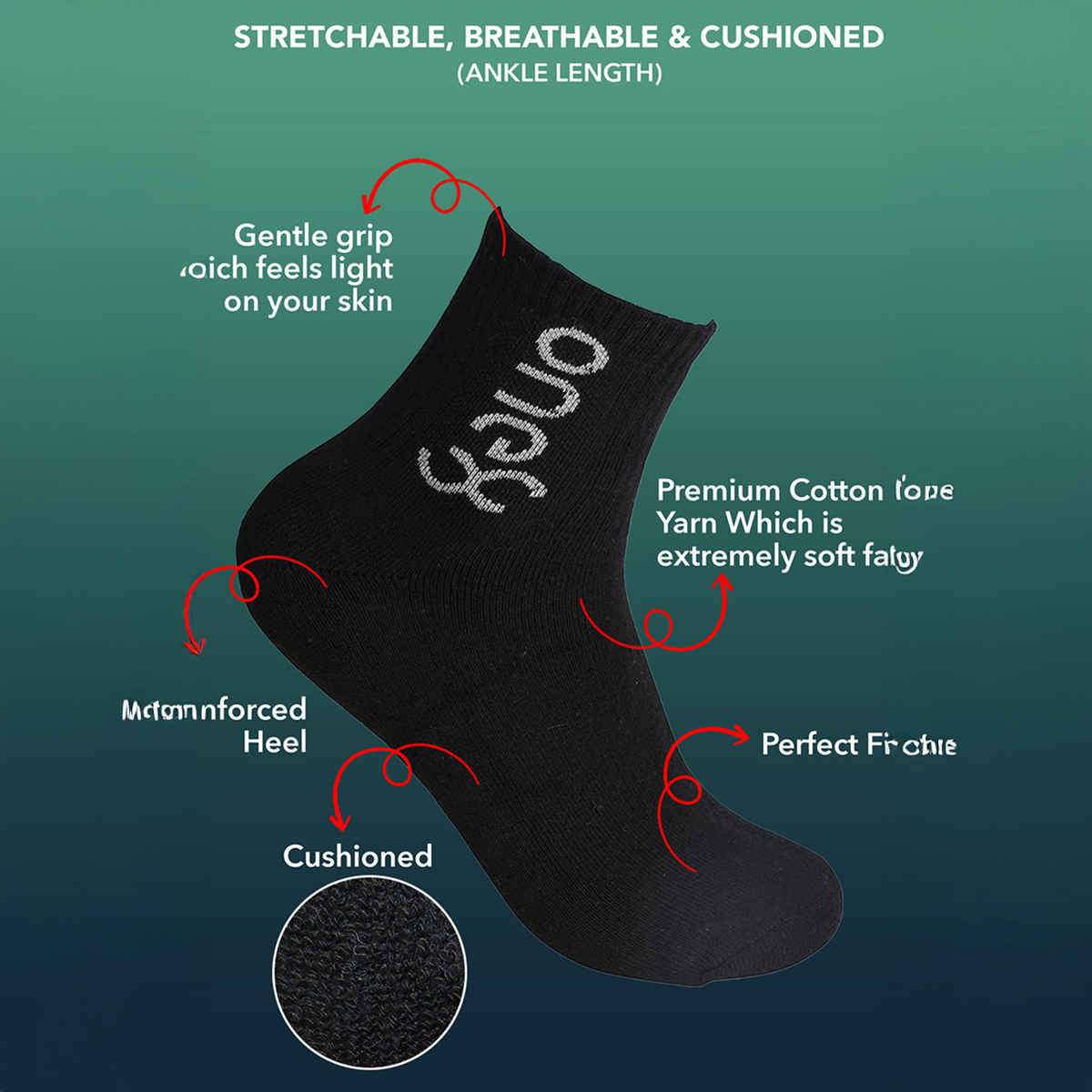 One8 Men's Cotton Ankle Length Socks | Black - Free Size