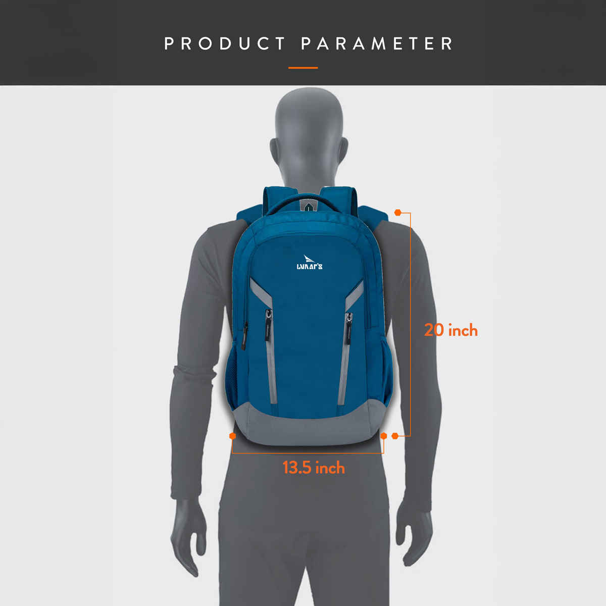 Lunar's Unisex Polyester 48 L Padded Grab Handle Laptop Backpack | Blue and Grey