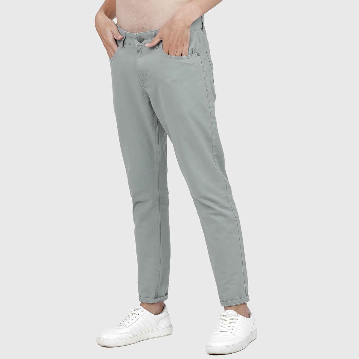 Ketch Men's Tapered Fit Cotton Chinos Trousers | Grey - 32