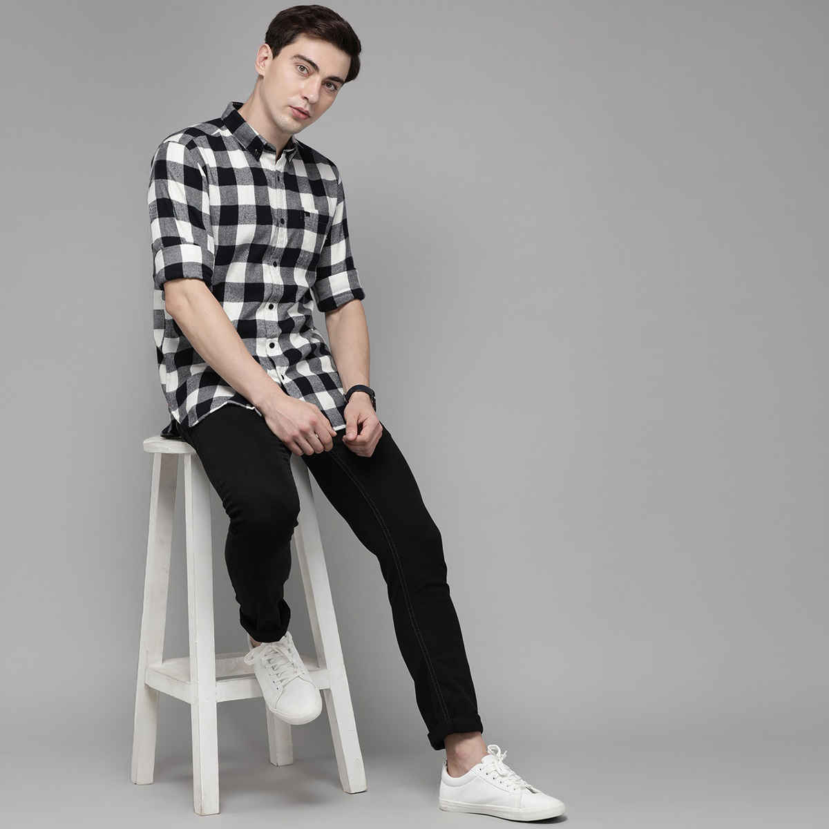 The Bear House Men Slim Fit Flannel Button-Down Casual Shirt - Stephen | Black | XL