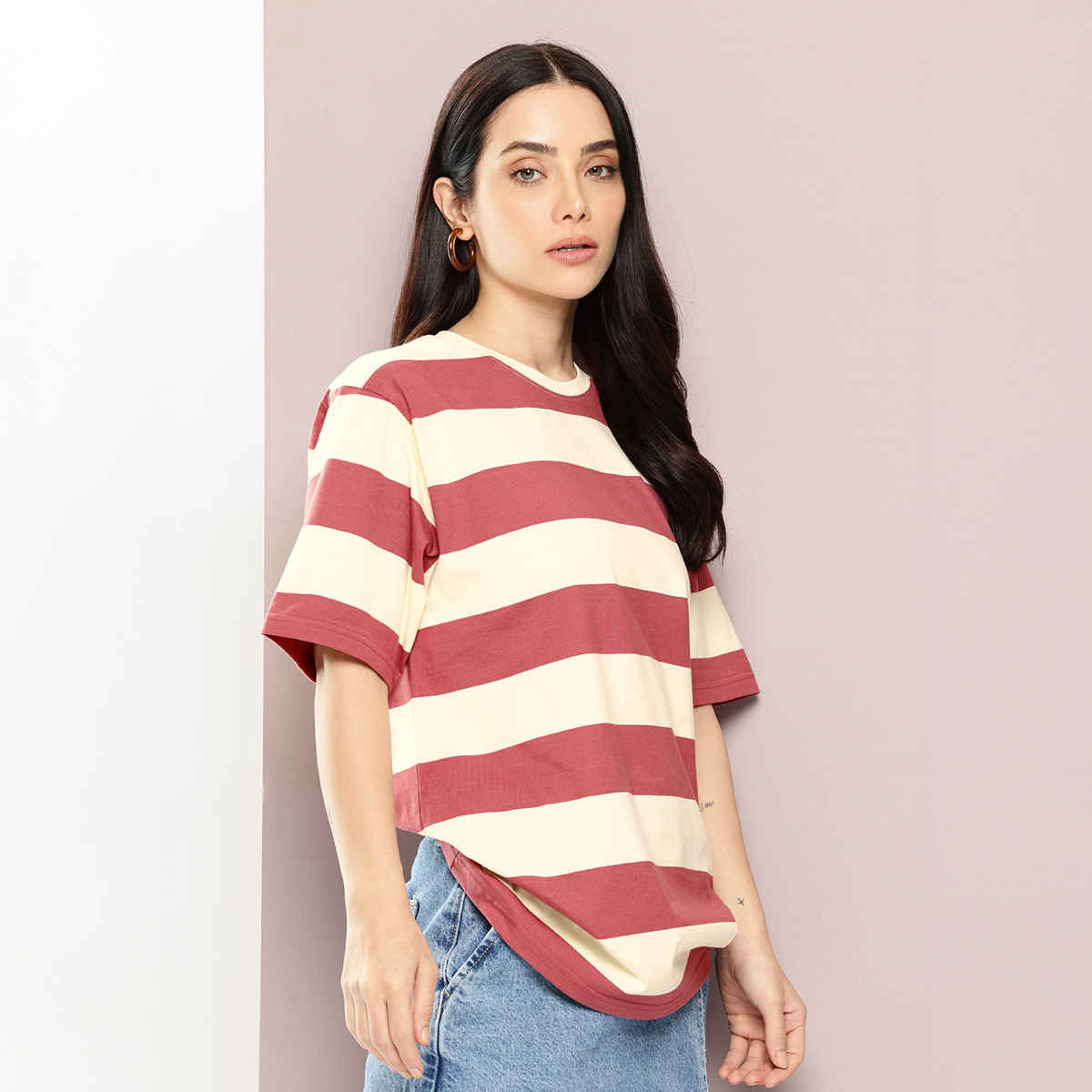 Dillinger Women's Short Sleeve Oversized Yarn Dyed T-shirt | Mauve - XL