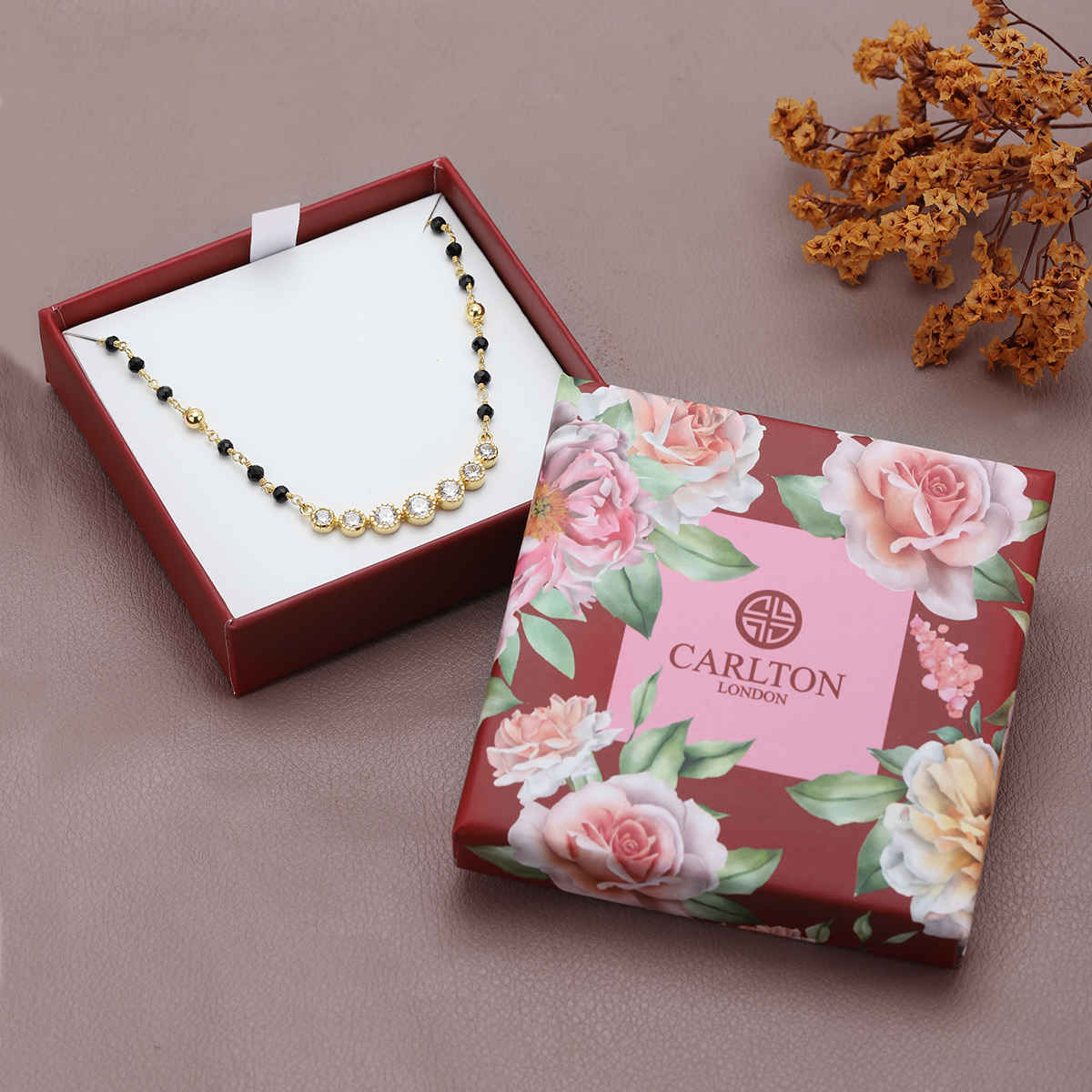 Carlton London 18Kt Gold-Plated CZ-Studded & Artificial Beaded Mangalsutra-B849903N/1