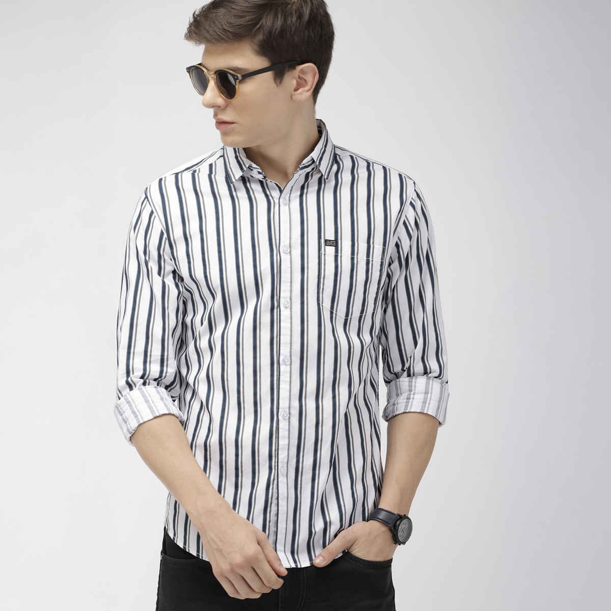 The Indian Garage Co Men's Slim Fit Multi Stripes Casual Shirt | White - 2XL
