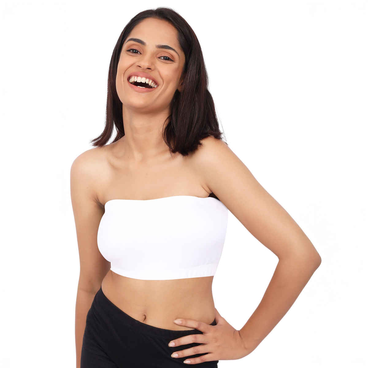 D'chica Double-Layer Cotton Strapless Bra | Non Padded Bandeau | Solid White - S