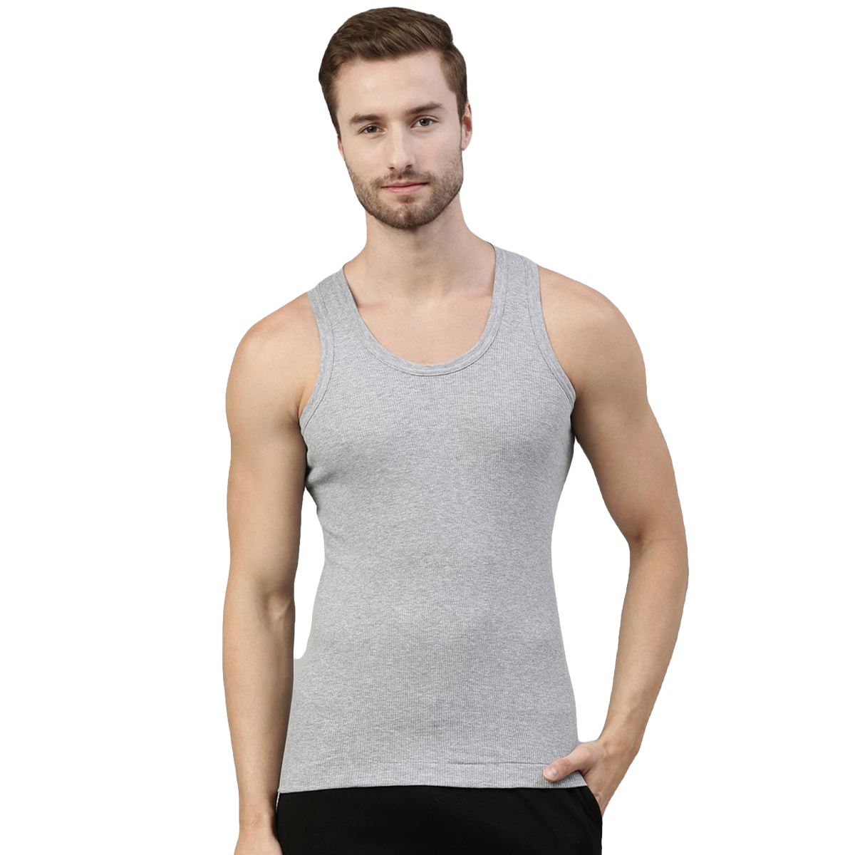 Dixcy Scott Men's Solid 100% Combed Cotton Round Neck Sleeveless Vest | Grey - M