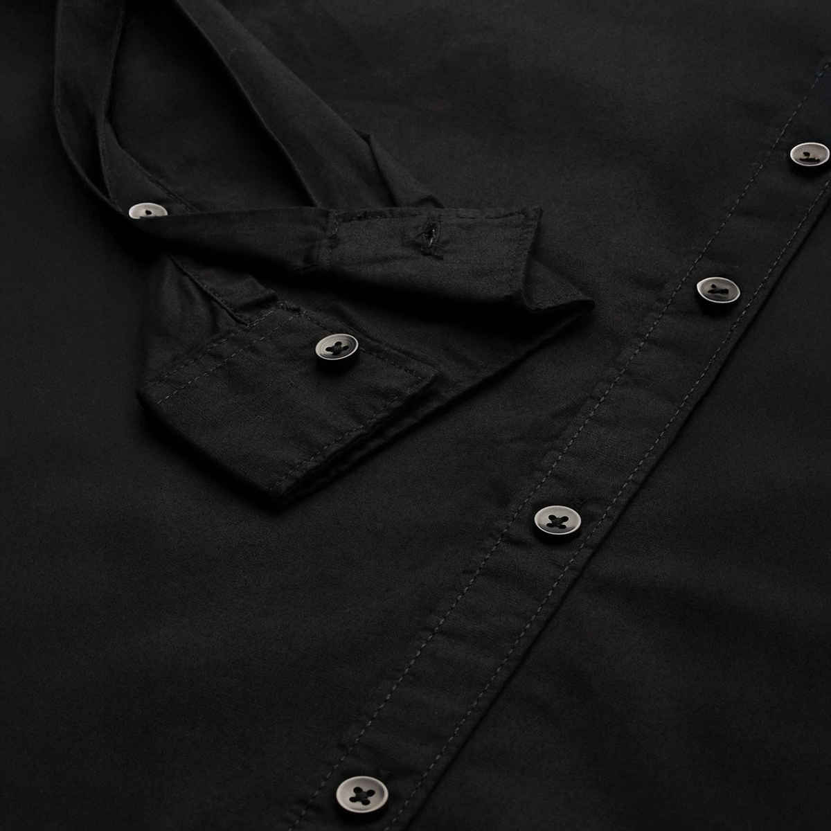 The Indian Garage Co Men's Slim Fit Solid Casual Shirt | Black - XL