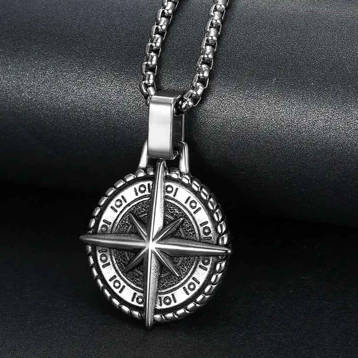 Fashion Frill Men's Cross Compass Pendant Chain Silver Onesize
