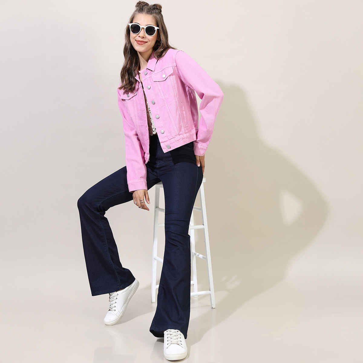 Tokyo Talkies Women's Solid Denim Jacket | Pink - M