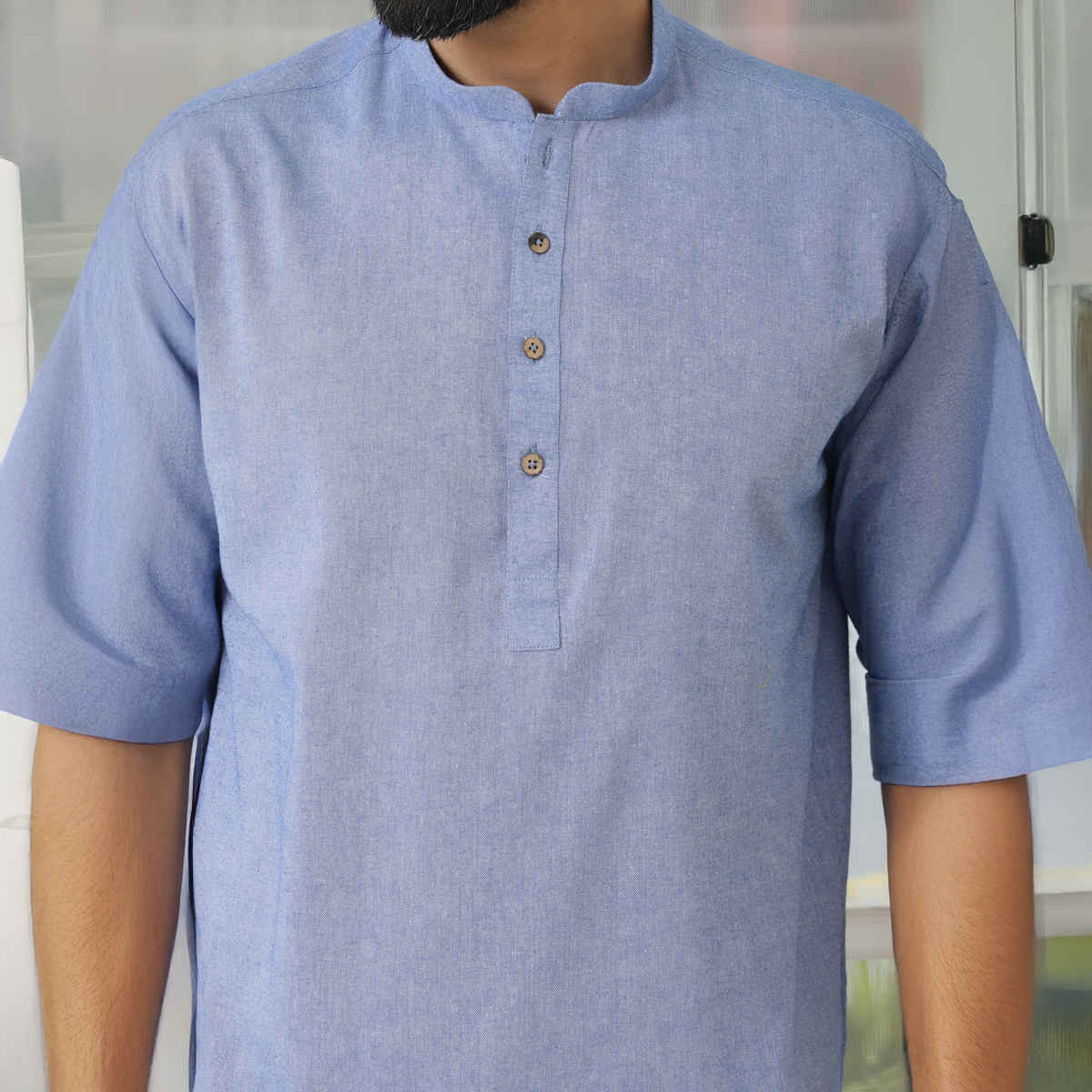 See Designs Men's Solid Cotton Short Kurta | Indigo - XL