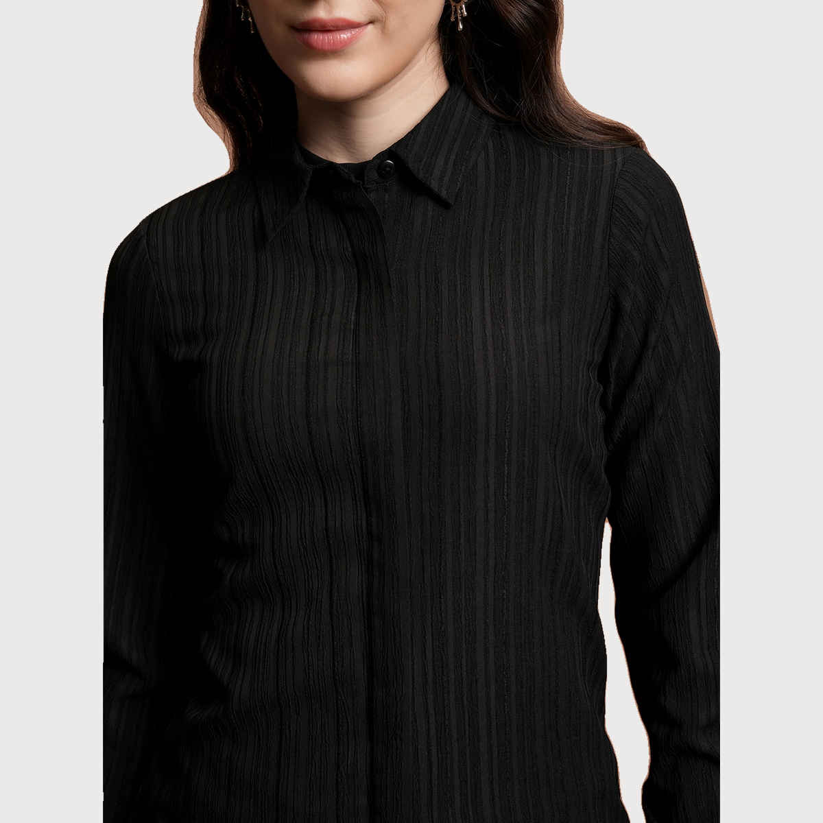 Ketch Women Striped Pleated Shirt With Trouser Co-ords | Black | XL