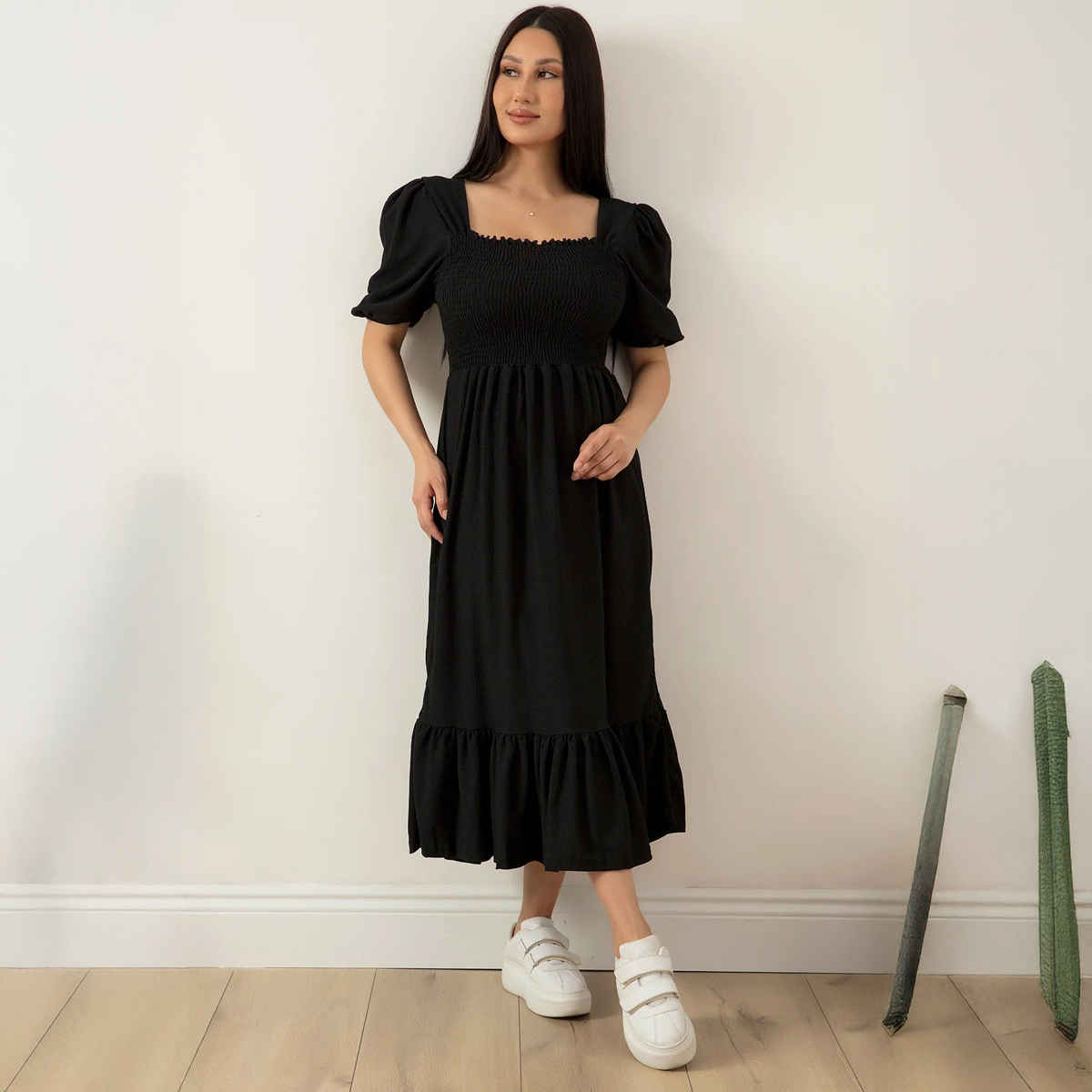 Sheetal Associates Women's Fit and Flare Midi | Calf Length Dress | 7121 | Black - L