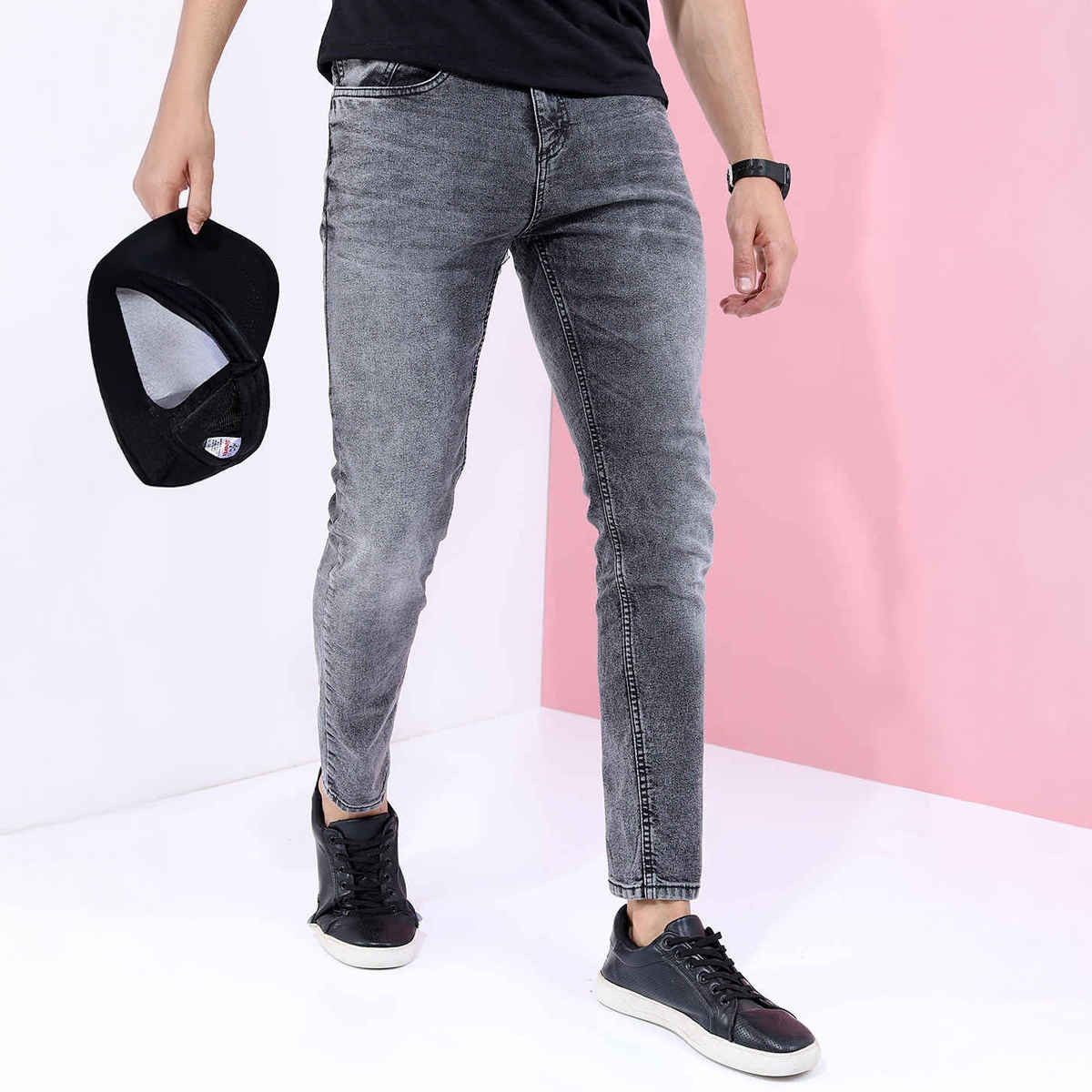 Highlander Men's Tapered Fit Heavy Fade Stretchable Jeans | Grey - 34