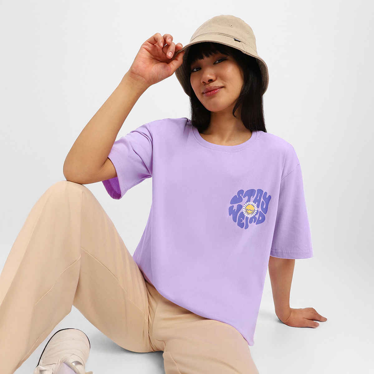 Juneberry Women T-shirt - Purple | Pocket Print, Oversized Fit | S