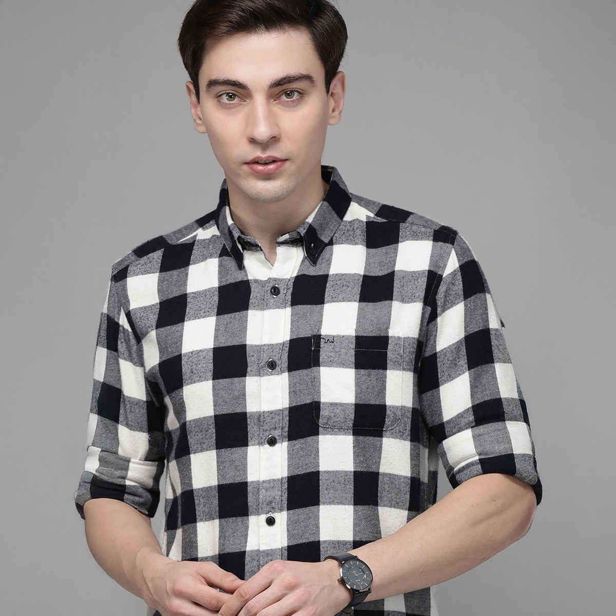 The Bear House Men Slim Fit Flannel Button-Down Casual Shirt - Stephen | Black | XL