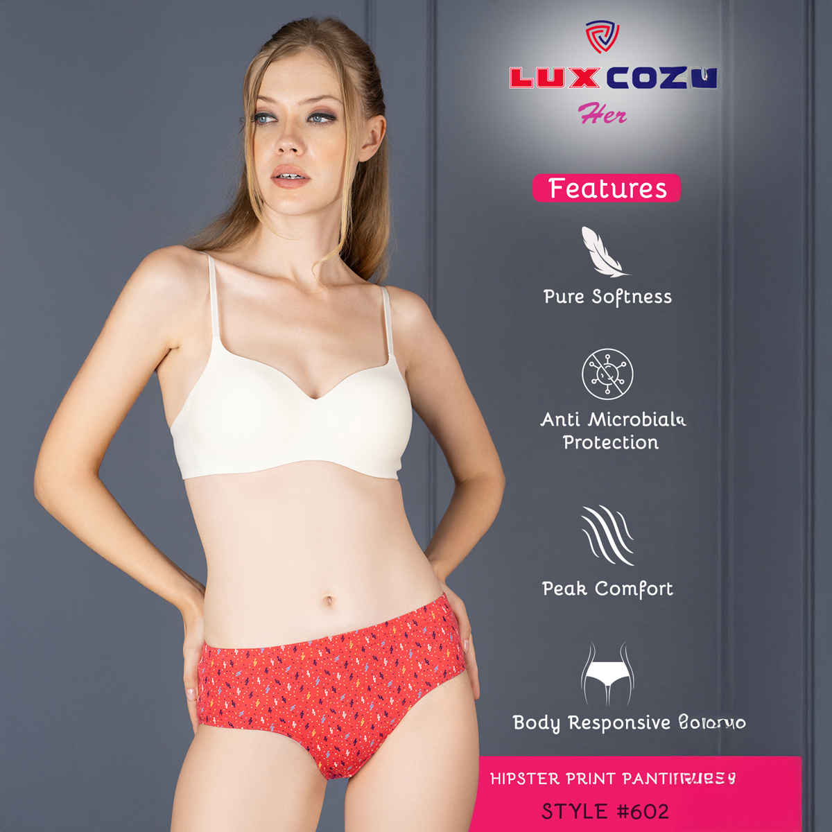 Lux Cozi Her Pure Cotton Hipster Printed Panty | Multicolor | Size-95 | Pack Of 4