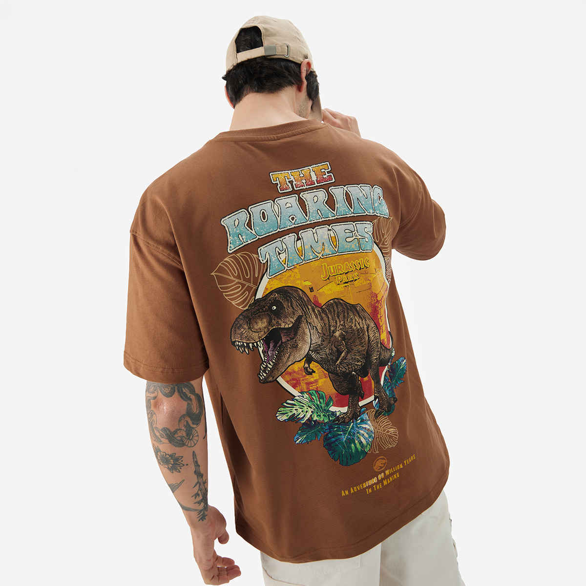 The Souled Store Men's Jurassic Park Roaring Times Oversized T-shirt | Brown - XL