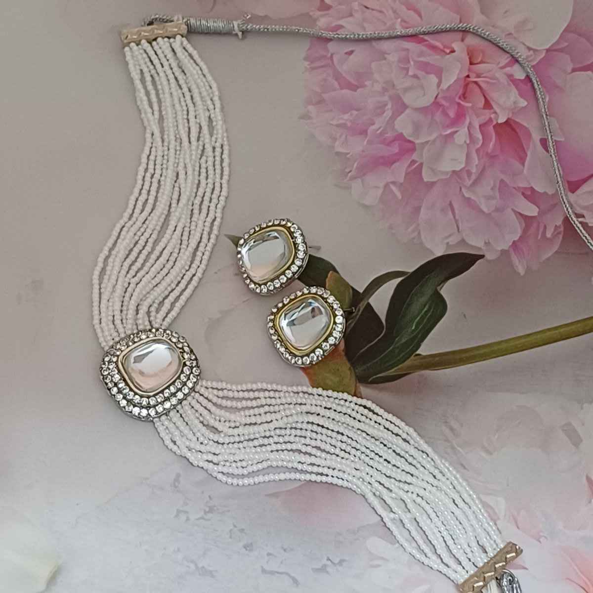 Pearl choker set (Necklace + Earring) - Assorted Design