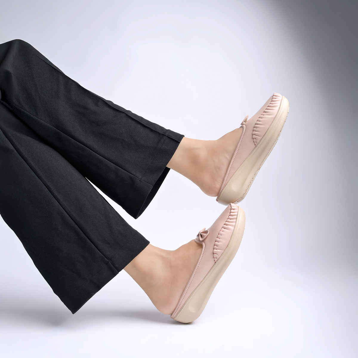 Shoetopia Upper Bow Detailed Peach Slip-On Loafers For Women | UK 6