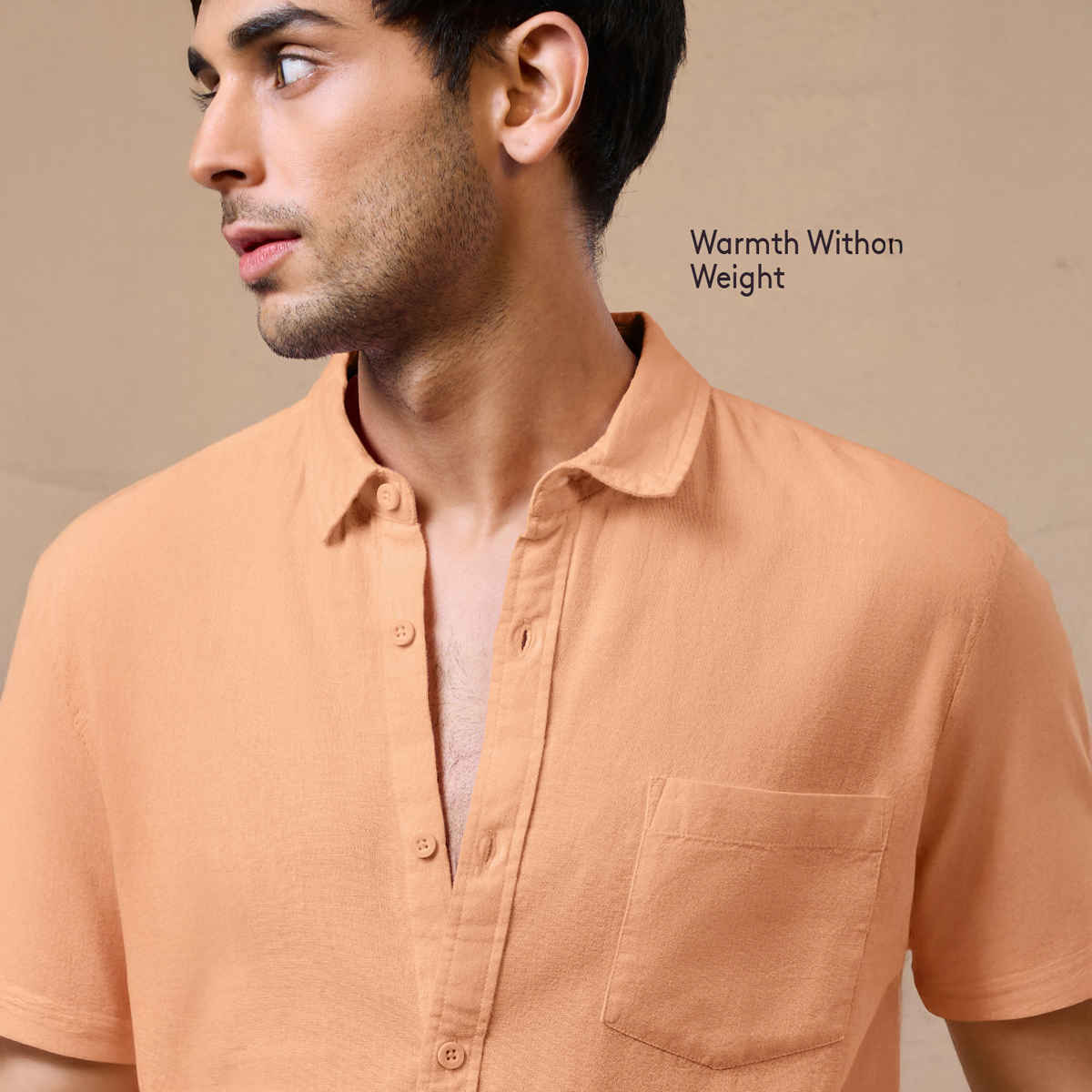 The Souled Store Men's Regular Cotton Linen Shirts | Orange | 2XL