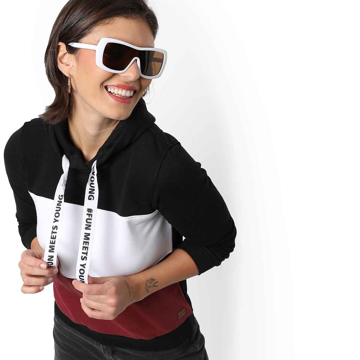 Campus Sutra Women's Hoodie | Black - XL