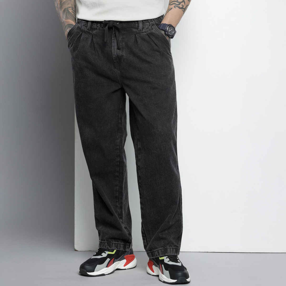 The Indian Garage Co Men's Relaxed Jogger Solid Casual Jeans | G711 | Grey - 36