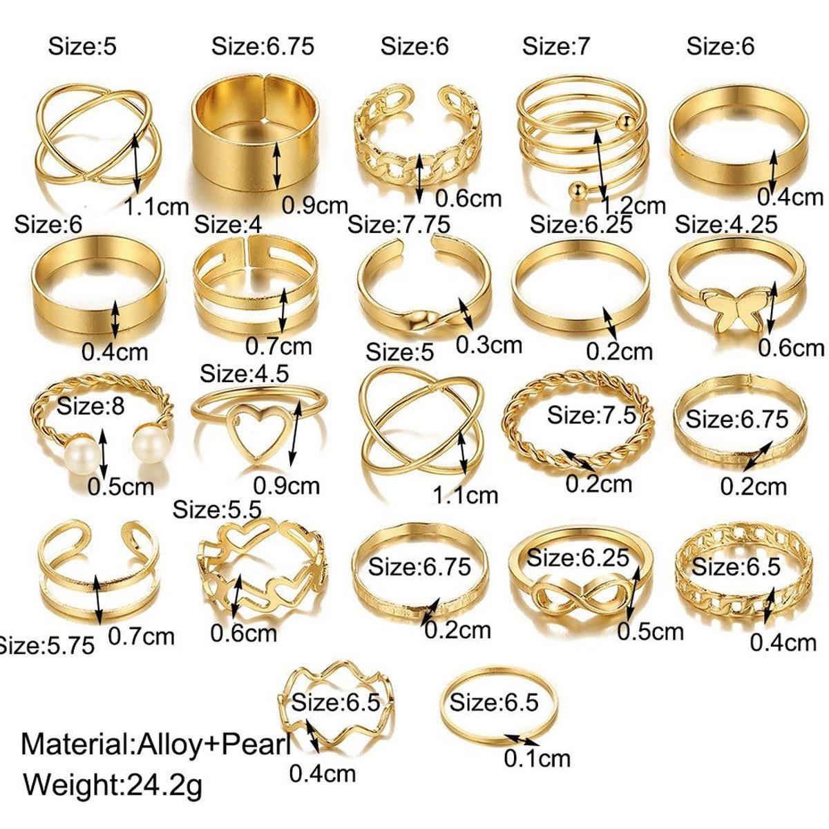 Jewels Galaxy Women Gold-Plated Stackable Finger Rings (1 Pack 22 Pieces)