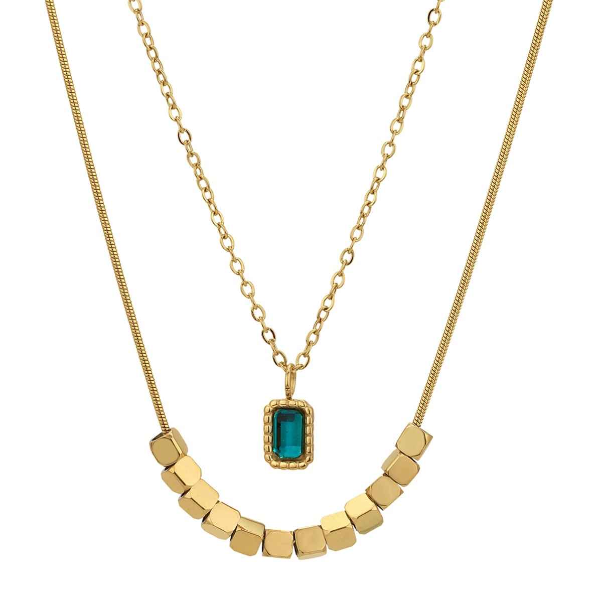 Carlton London Gold Plated with Glass Bead Layered Necklace | FJN4889