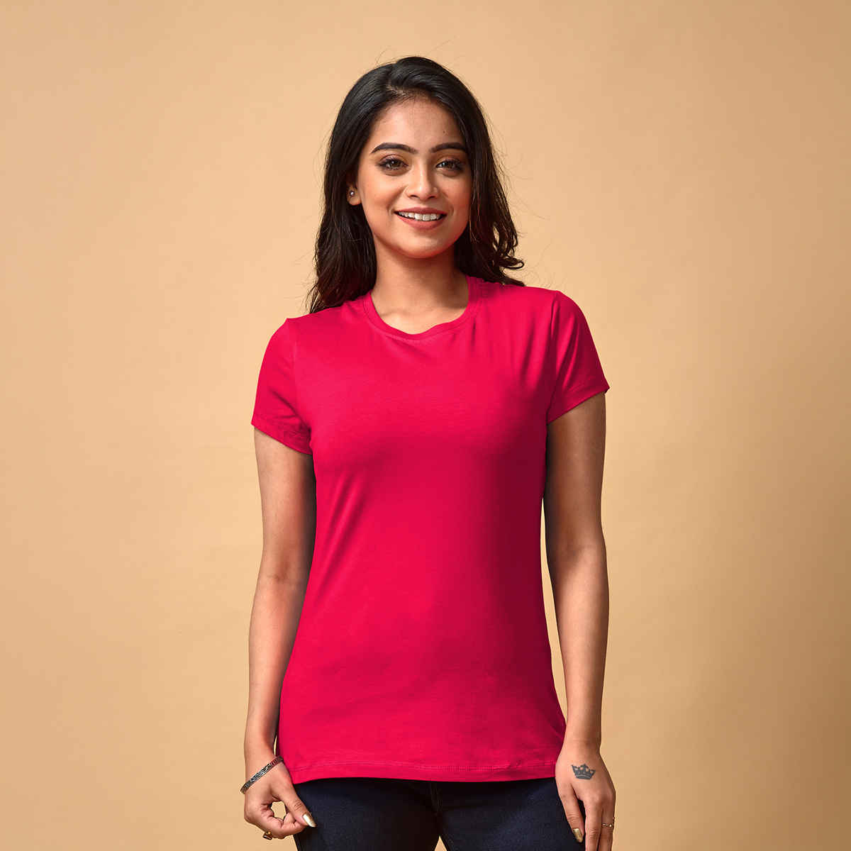 Lyra Women's T-shirt Round Neck Half Sleeve | Fuchsia - L