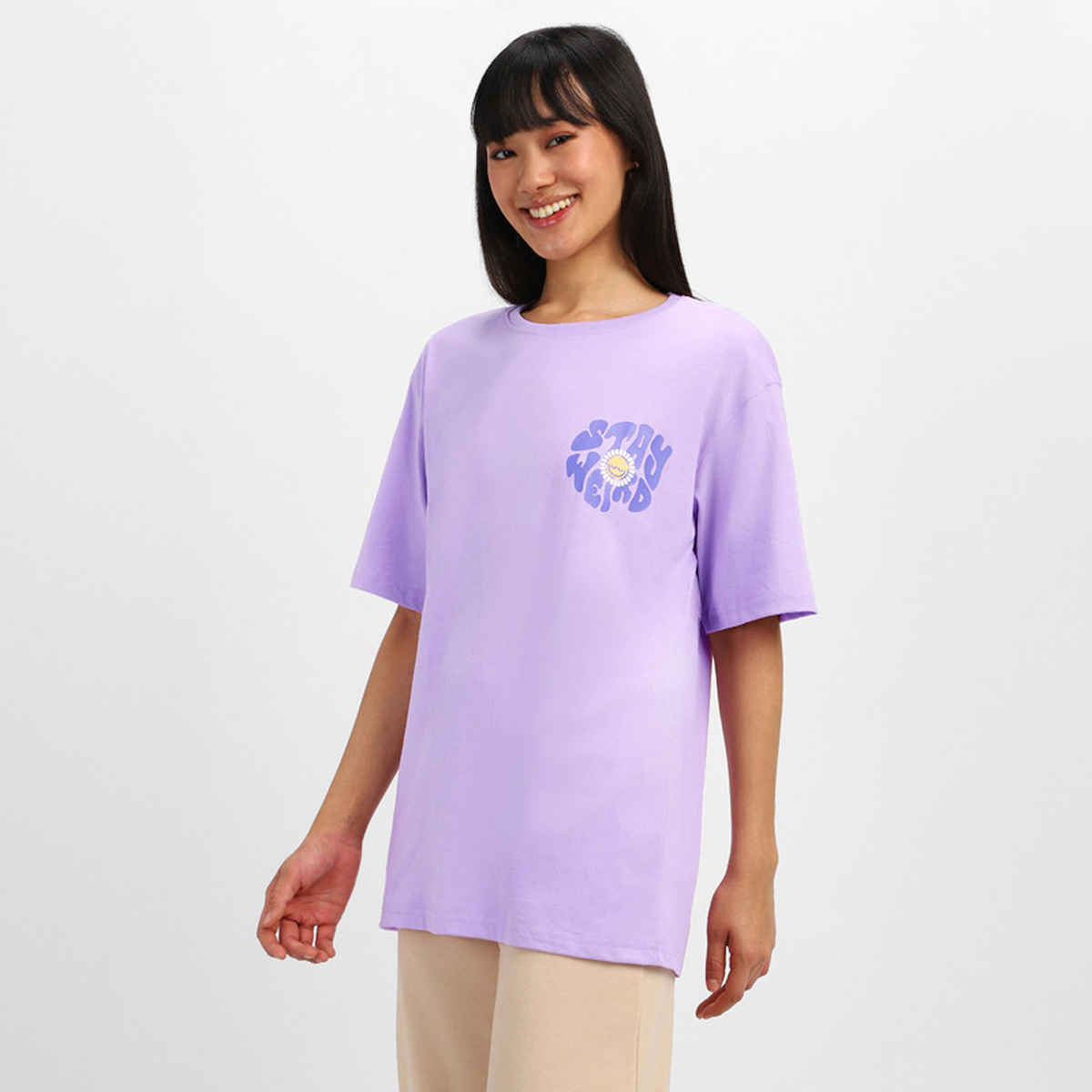Juneberry Women T-shirt - Purple | Pocket Print, Oversized Fit | XL