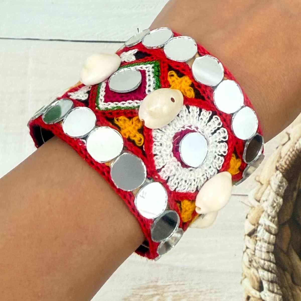 The Opal Factory Thread work Multicolour Flexible Bangle Kada with Mirror work and Cowrie | Free Size