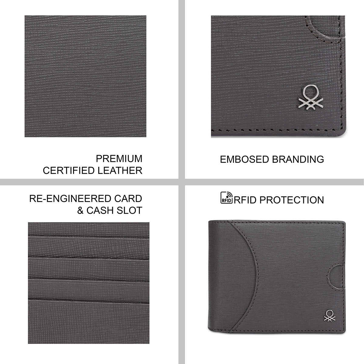 United Colors Of Benetton Men's Solid Leather Passcase Wallet | Black - One Size