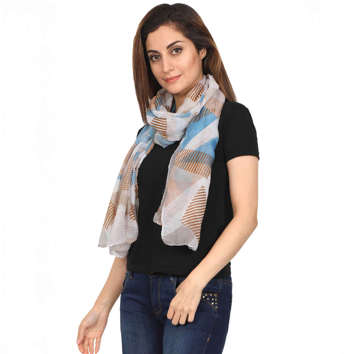 Fabseasons Women's Abstract Cotton Scarf | Brown - Free Size
