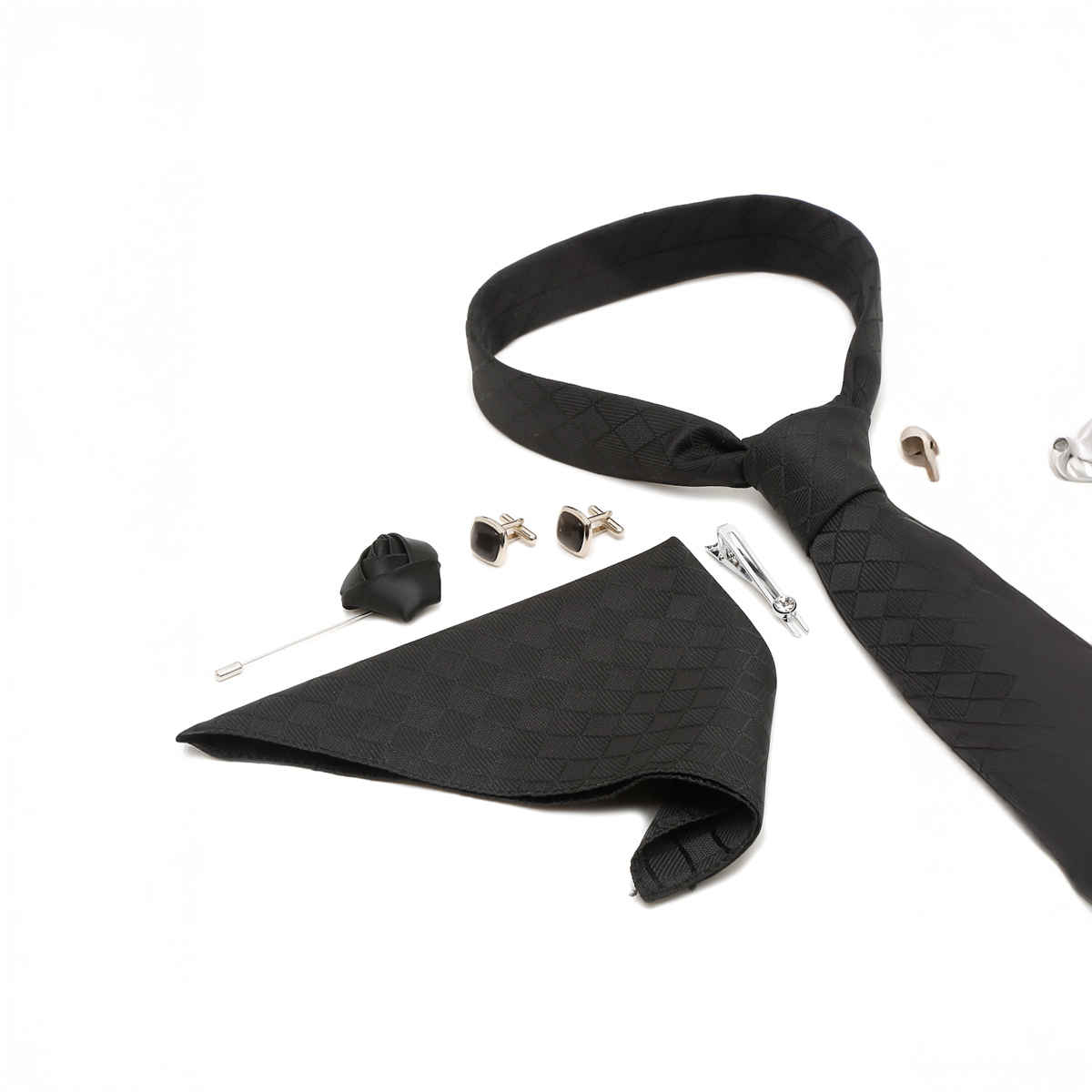 Louis Stitch Men's Silk Necktie Set | Black - Standard