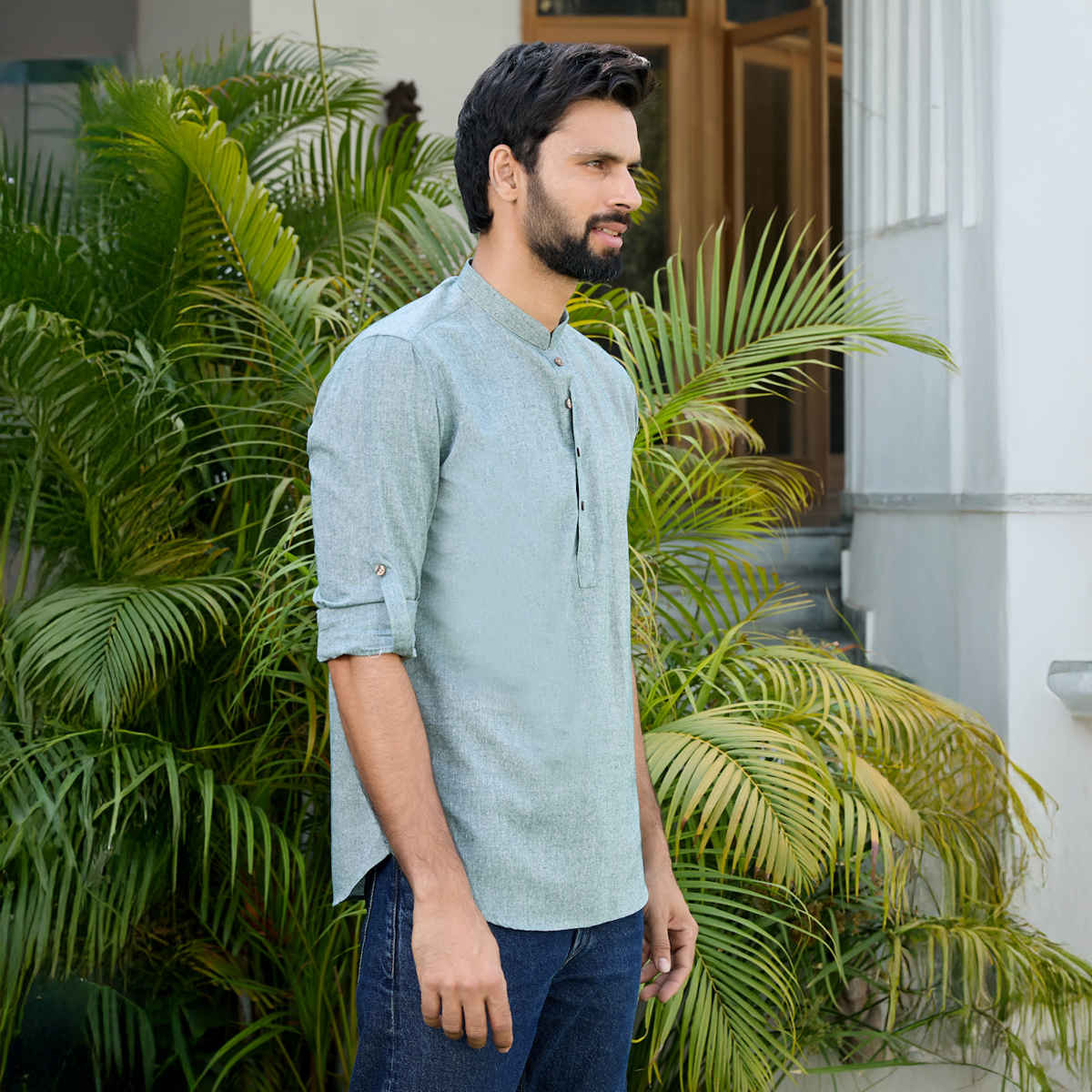 See Designs Men's Pure Cotton Short Kurta | Green - S