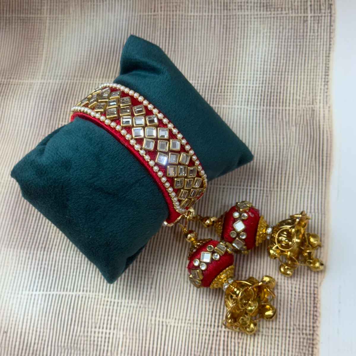 The Opal Factory Kundan Silk Thread Flexible Size Bangle | Jhumki Latkan | Red - Flexible