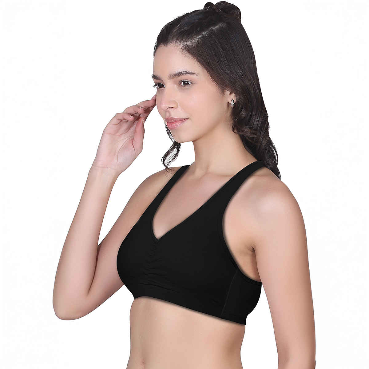 D'Chica Broad Strap Cotton Gym Bra For Women's | Removable Pads | Black | S